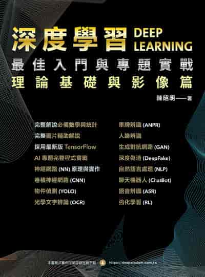 深度學習最佳入門與專題實戰:理論基礎與影像篇 出版公司:深智數位 作者:陳昭明 類型:電腦資訊-程式設計 PDF電子書 繁體中文版