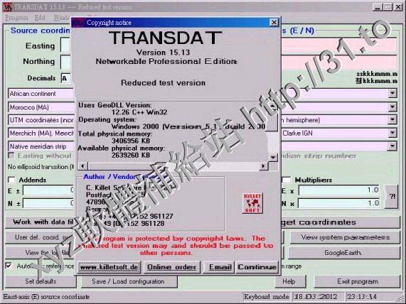 Killet TRANSDAT v20.33 英文正式版(地理坐標轉換軟體)