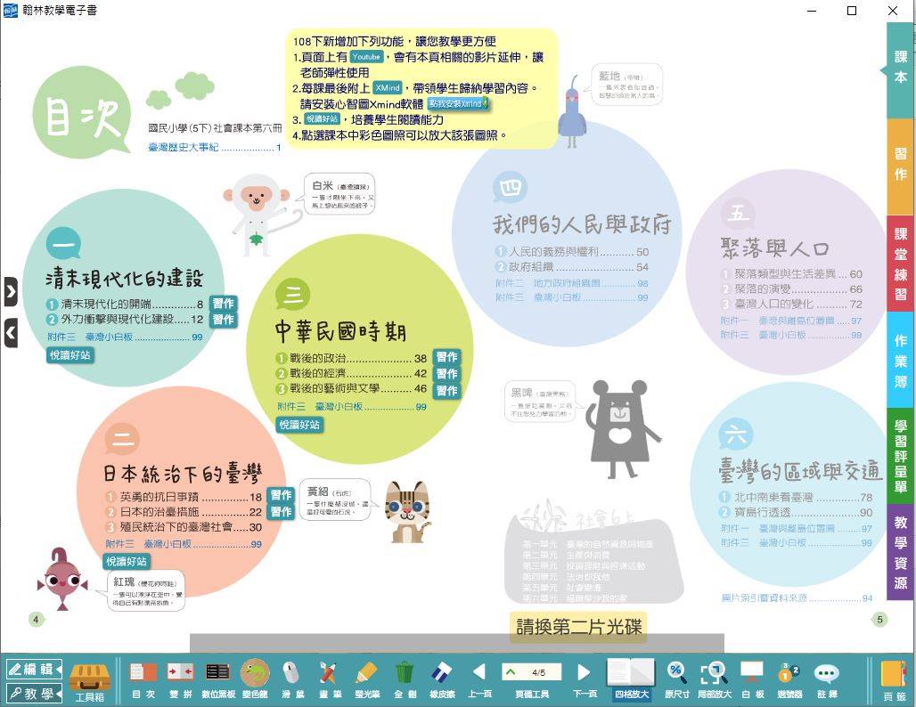 108學年下學期 國小 翰林版 社會電子書 5年級(含課本、習作含解答、課堂練習、作業簿含解答、學習評量單)教學光碟DVD版(2片裝)