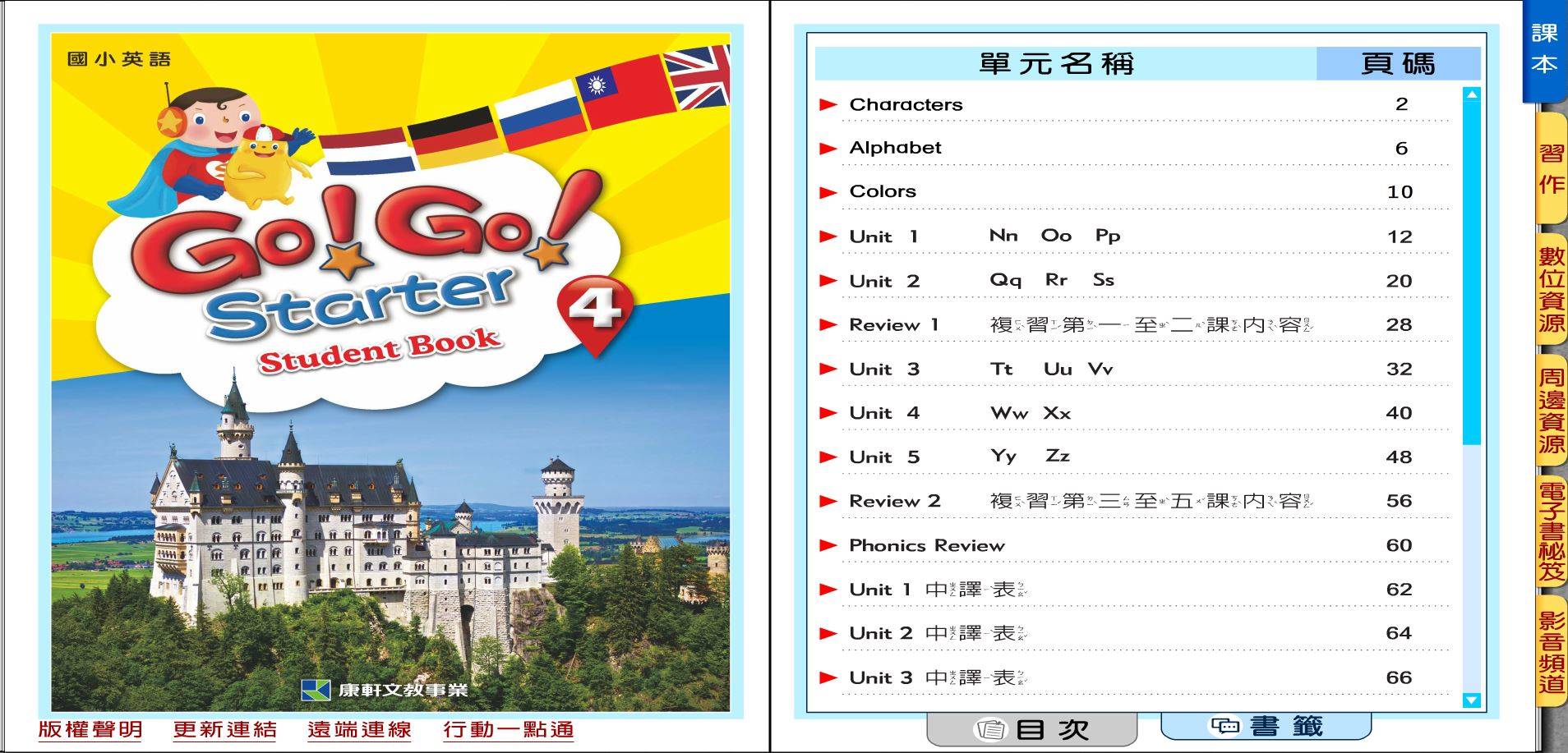 108學年下學期 國小 康軒版 英語電子書 Go!Go! starter 第4冊(課本、習作含解答) 教學光碟DVD版