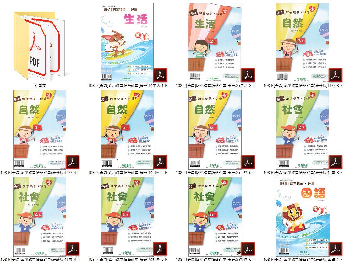 108學年下學期 奇鼎 國小評量卷 1-6年級 康軒版 國小課堂精華評量 全科目 卷類光碟DVD版