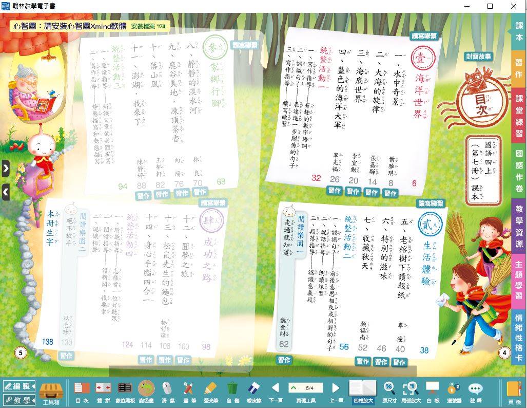 109學年上學期 國小 翰林版 國語電子書 4年級(含課本、習作含解答、課堂練習、國語作卷)教學光碟(2片裝)