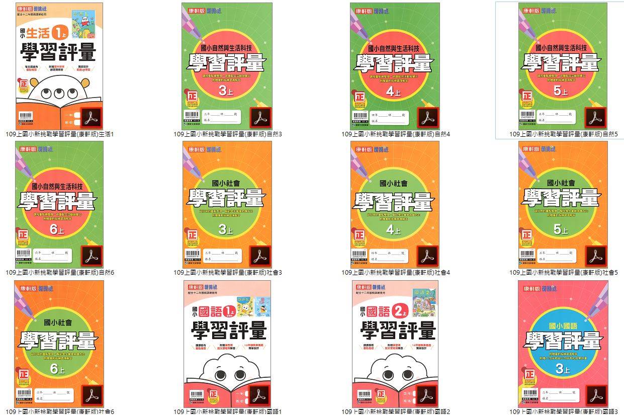 109學年上學期 國小新挑戰 學習評量 康軒版 1-6年級 全科目 卷類光碟