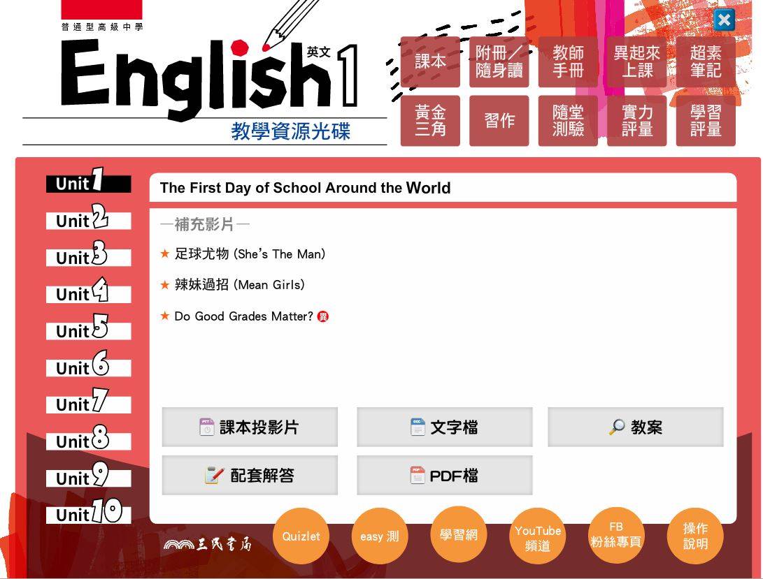 109學年上學期 高中 三民版 英文科 1年級 教學光碟