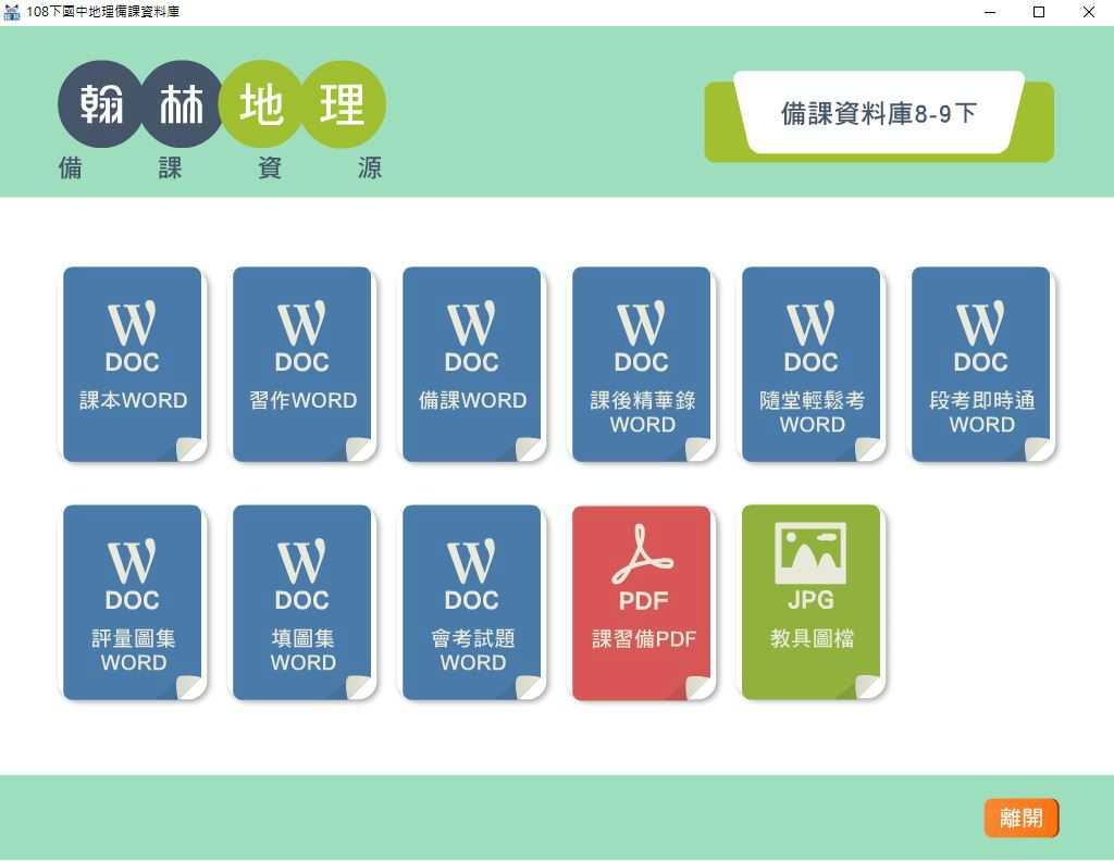 109學年下學期 國中 翰林版 地理備課資料庫 3年級(含課本、卷類資源、備課用書、習作含解答、教學輔助資源)教學光碟