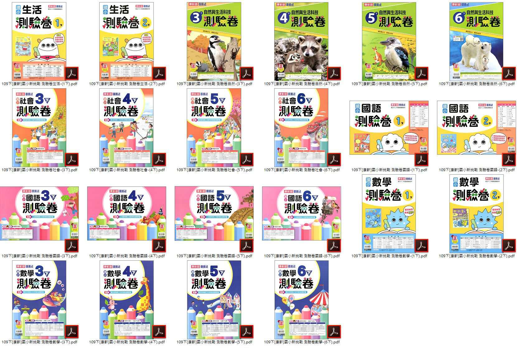 109學年下學期 國小門市卷 翰林版-國小小無敵學習卷+南一版-國小新超群百分評量卷+康軒版-國小新挑戰測驗卷 全年級+全科目 卷類光碟