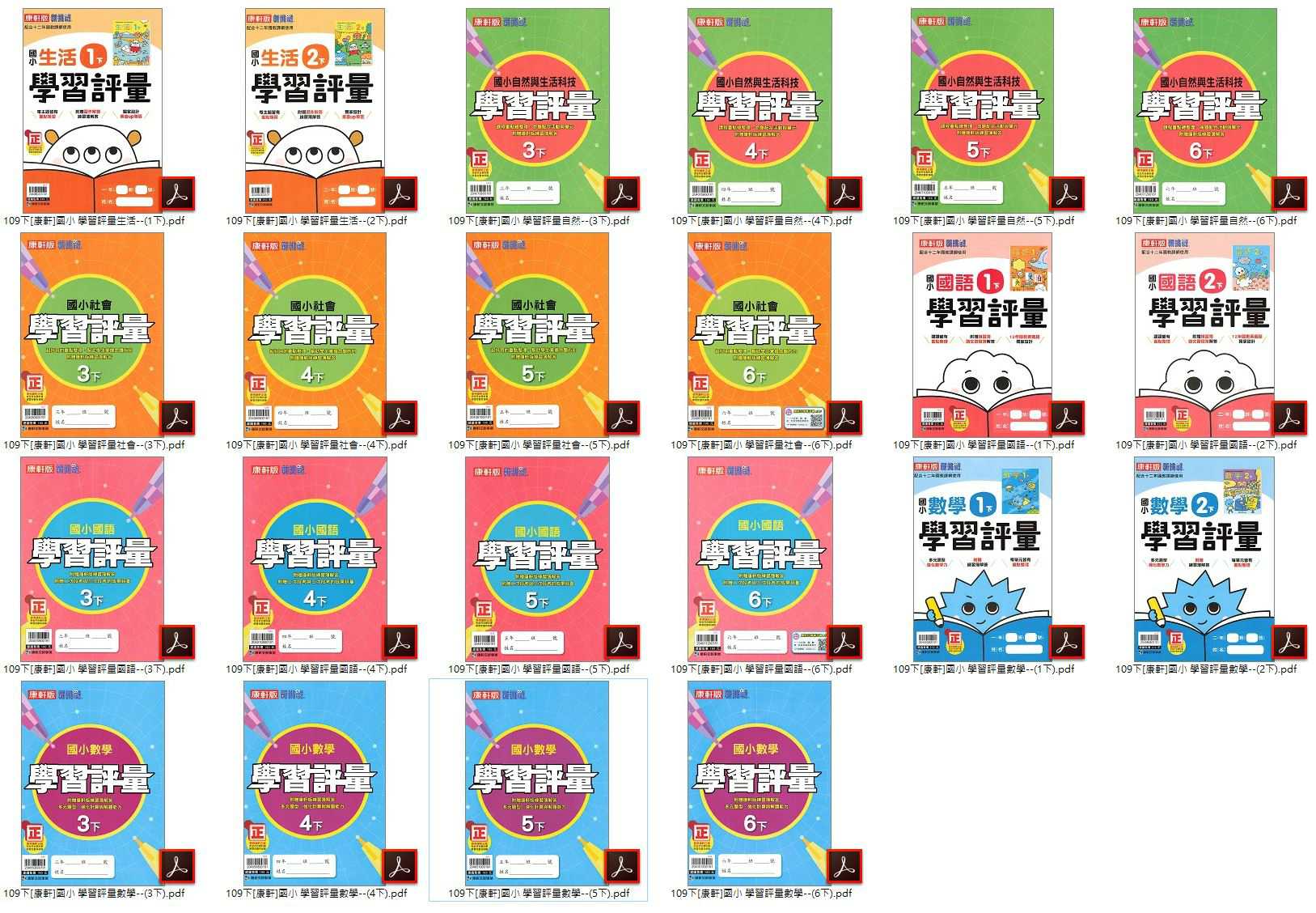 109學年下學期 國小新挑戰 學習評量 康軒版 1-6年級 全科目 卷類光碟