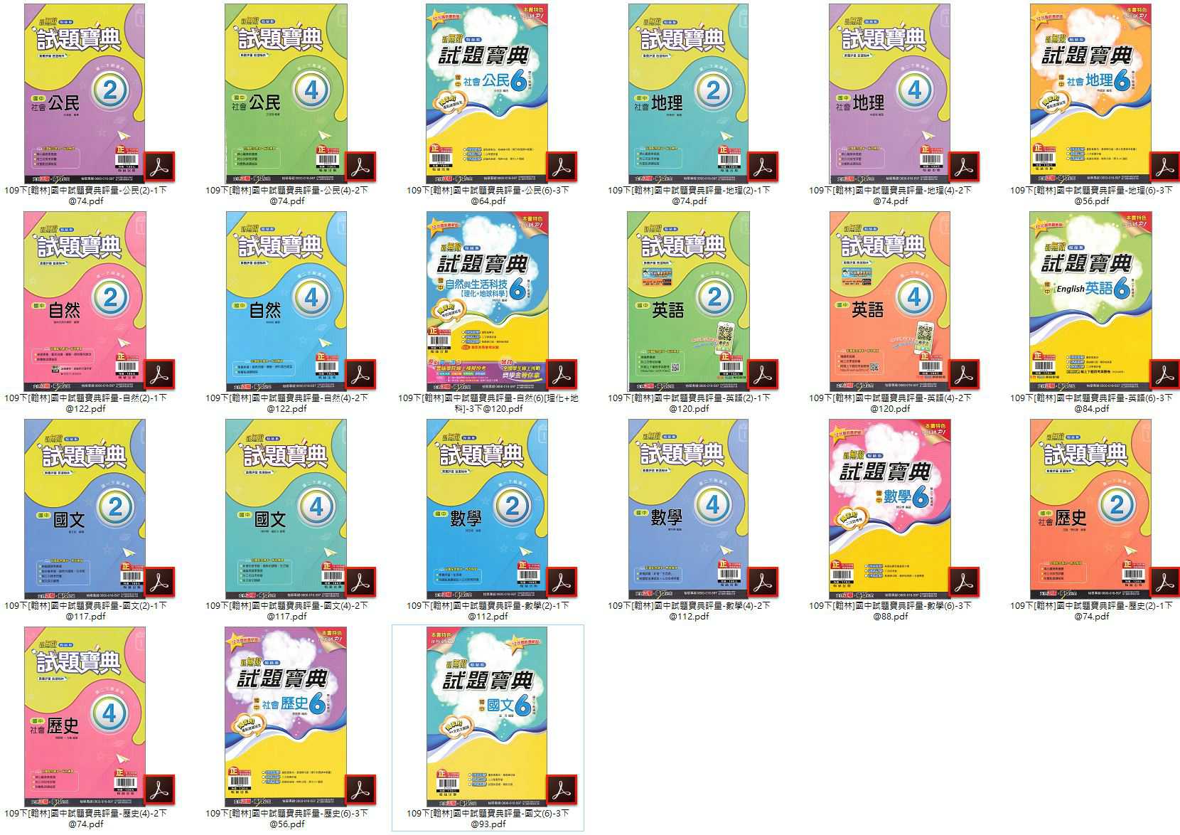 109學年下學期 國中新無敵試題寶典 翰林版 1-3年級 全科目 卷類光碟