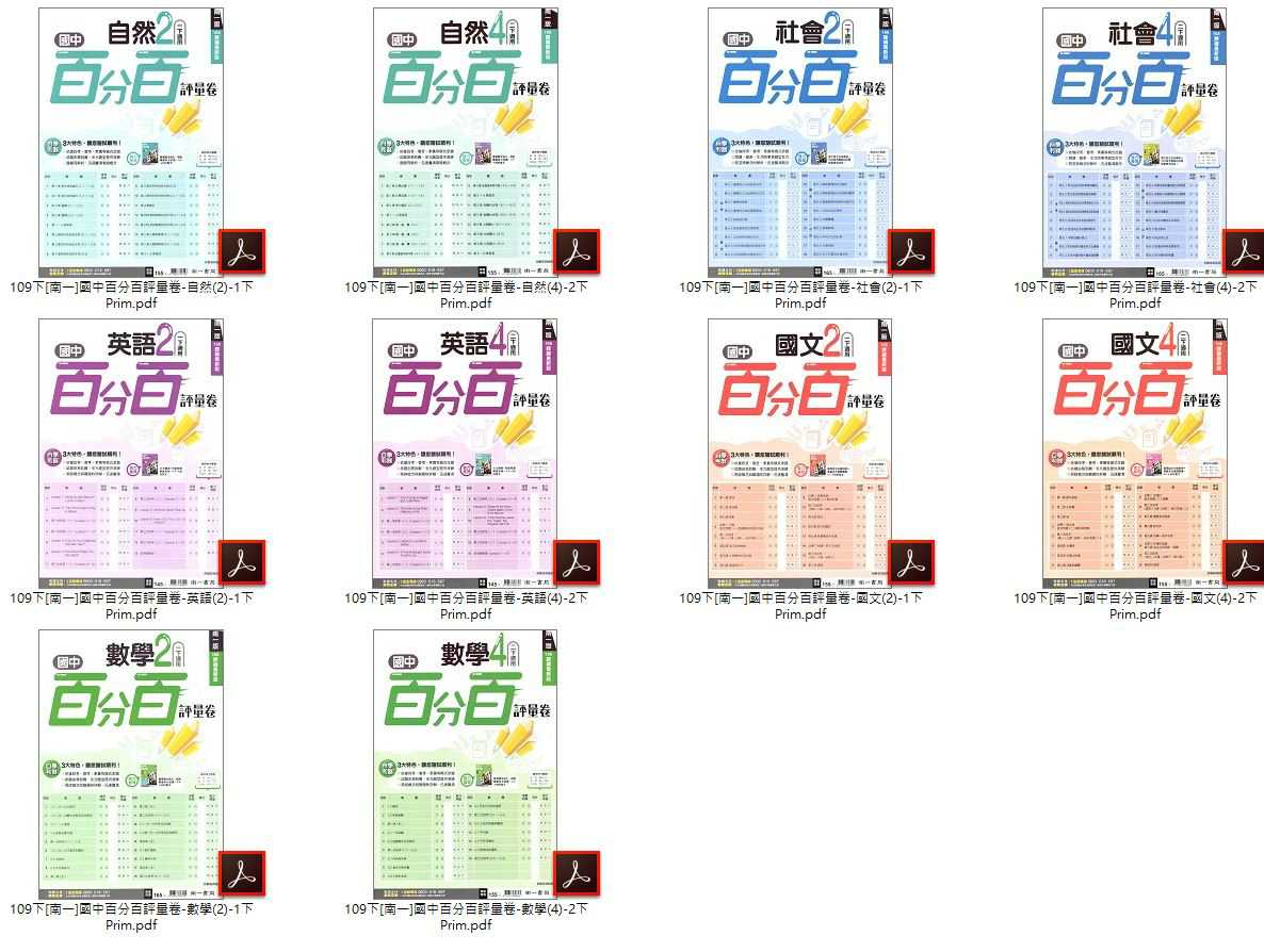109學年下學期 國中門市卷 1-2年級 全科目 南一版 百分百評量卷+翰林版 新無敵實力評量卷+康軒版 國中新挑戰測驗卷 卷類光碟