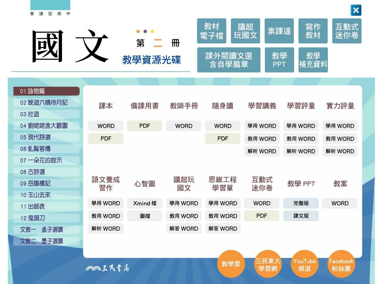 109學年下學期 高中 三民版 國文科 1年級 教學光碟