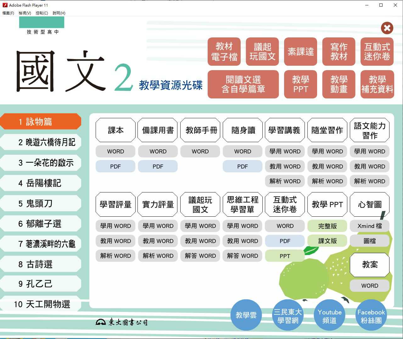 109學年下學期 高職 三民東大版 國文科 第2冊 教學光碟