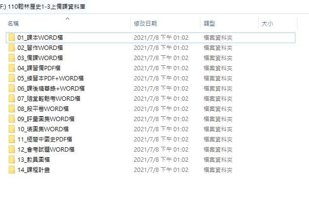 110學年上學期 國中 翰林版 歷史備課資料庫 1-3年級(含課本、卷類資源、備課用書、習作含解答、教學輔助資源)教學光碟