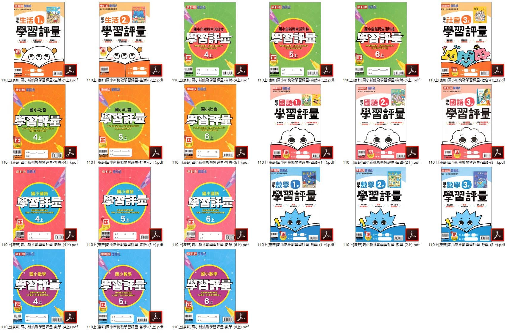 110學年上學期 國小新挑戰 學習評量 康軒版 1-6年級 全科目 卷類光碟