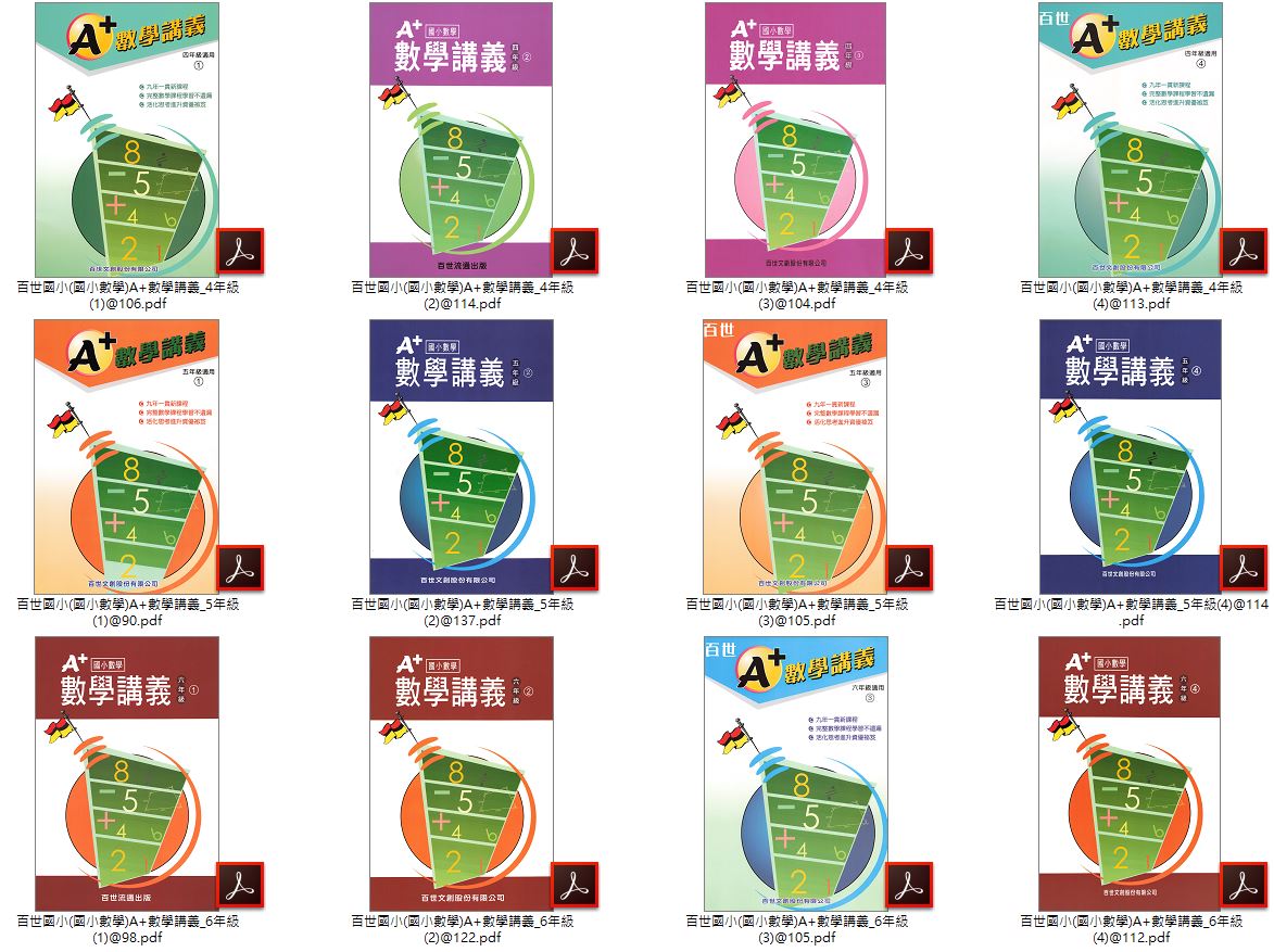 110年 [百世]國小數學 A+數學講義 1-6年級 各四冊 講義光碟