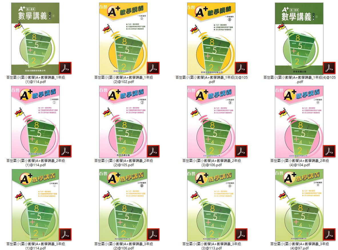 110年 [百世]國小數學 A+數學講義 1-6年級 各四冊 講義光碟