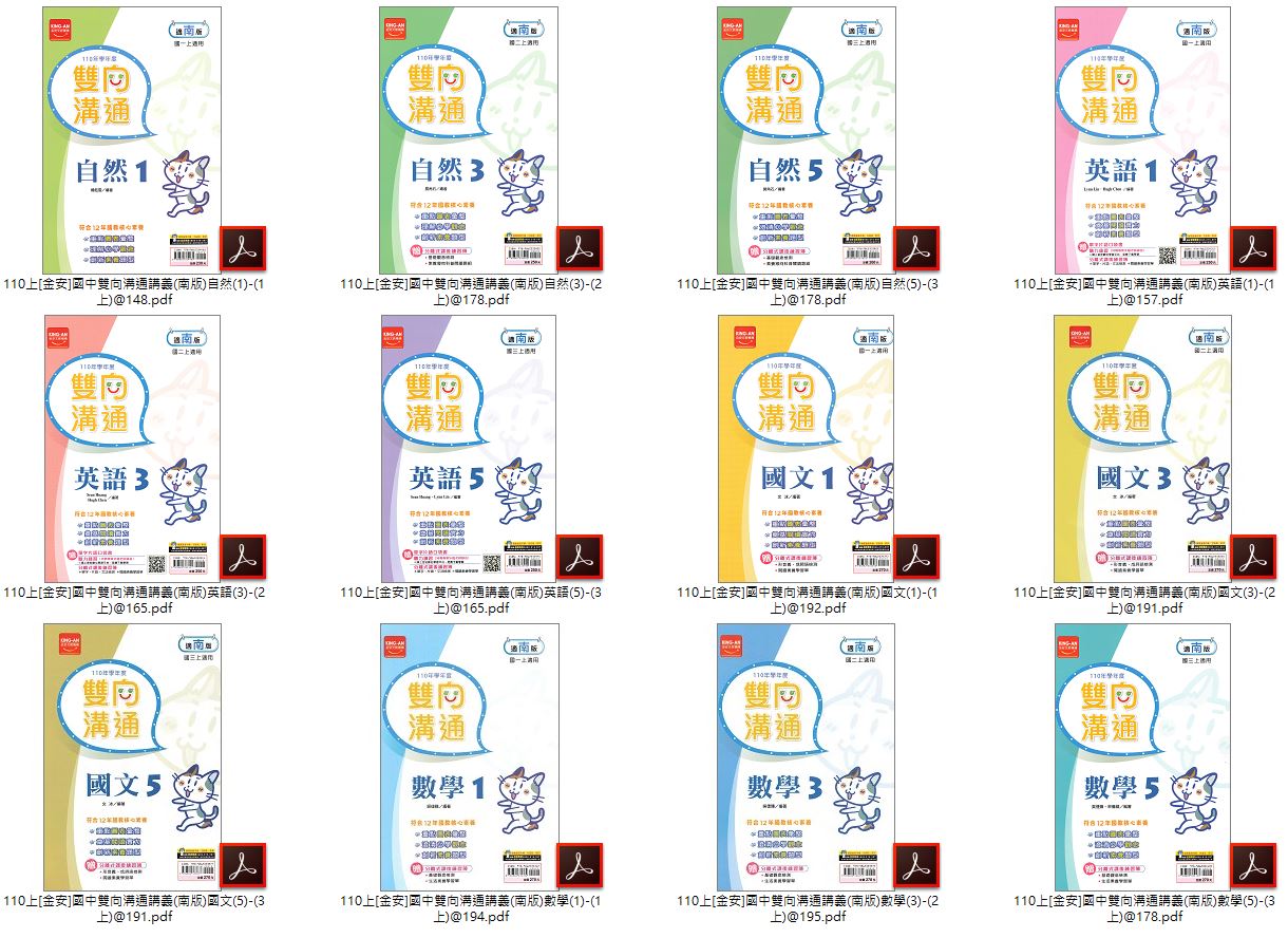 110學年上學期 [金安]國中雙向溝通講義 學用+教用 1-3年級 全版本 國文、英語、自然、數學 講義光碟