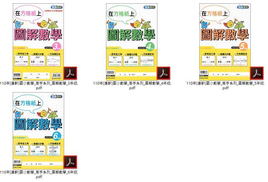110年 [康軒]國小數學 1-6年級 卓越盃 數學競賽試題精選+高手系列 過招100回 + 3-6年級 高手系列 圖解數學+高手系列 應用高手 教材光碟