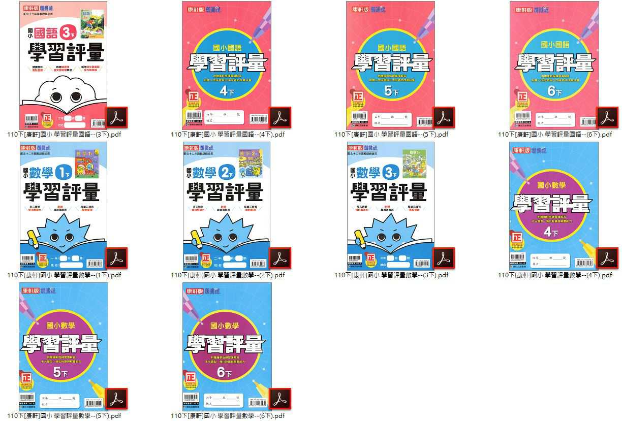 110學年下學期 國小新挑戰 學習評量 康軒版 1-6年級 全科目 卷類光碟