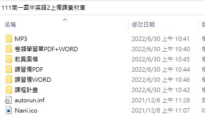 111學年上學期 國中 南一版 英語備課素材庫 2年級(含教具圖檔、課本、卷類資源、備課用書、習作含解答、MP3)教學光碟