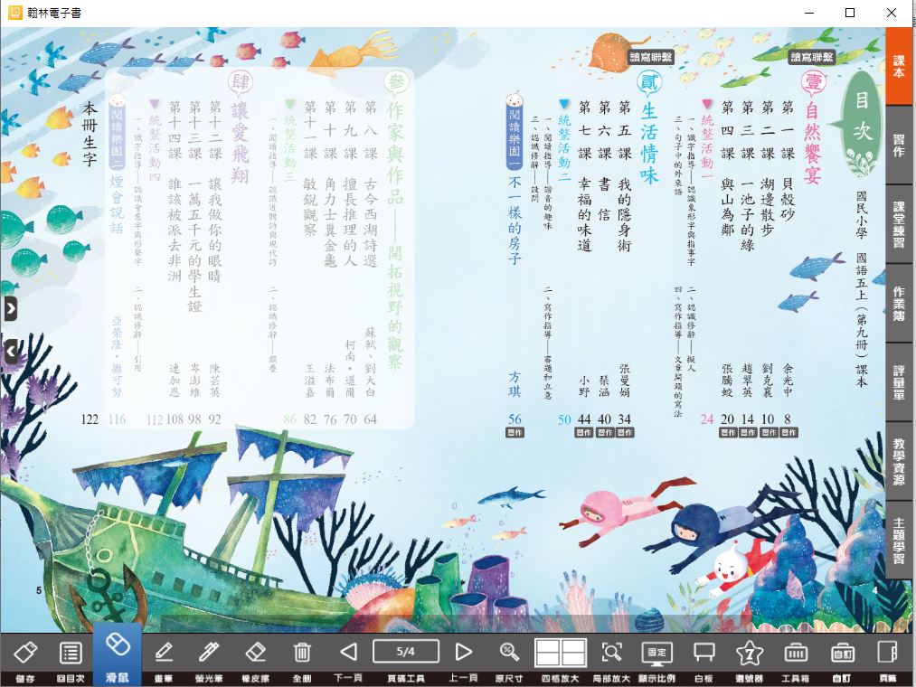 111學年上學期 國小 翰林版 國語電子書 5年級(含課本、習作含解答、課堂練習、國語作卷)教學光碟(2片裝)