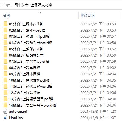 111學年上學期 國中 南一版 綜合活動備課素材庫 2年級(含教具圖檔、課本、教師手冊)教學光碟