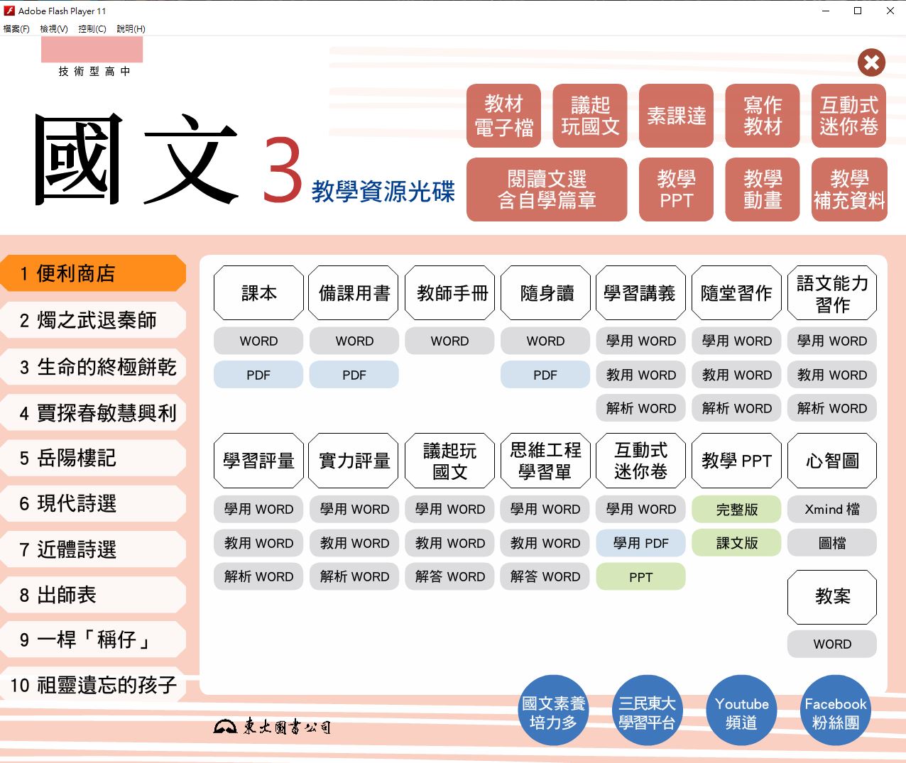 111學年上學期 技術高中 三民東大版 國文科 2年級 教學光碟