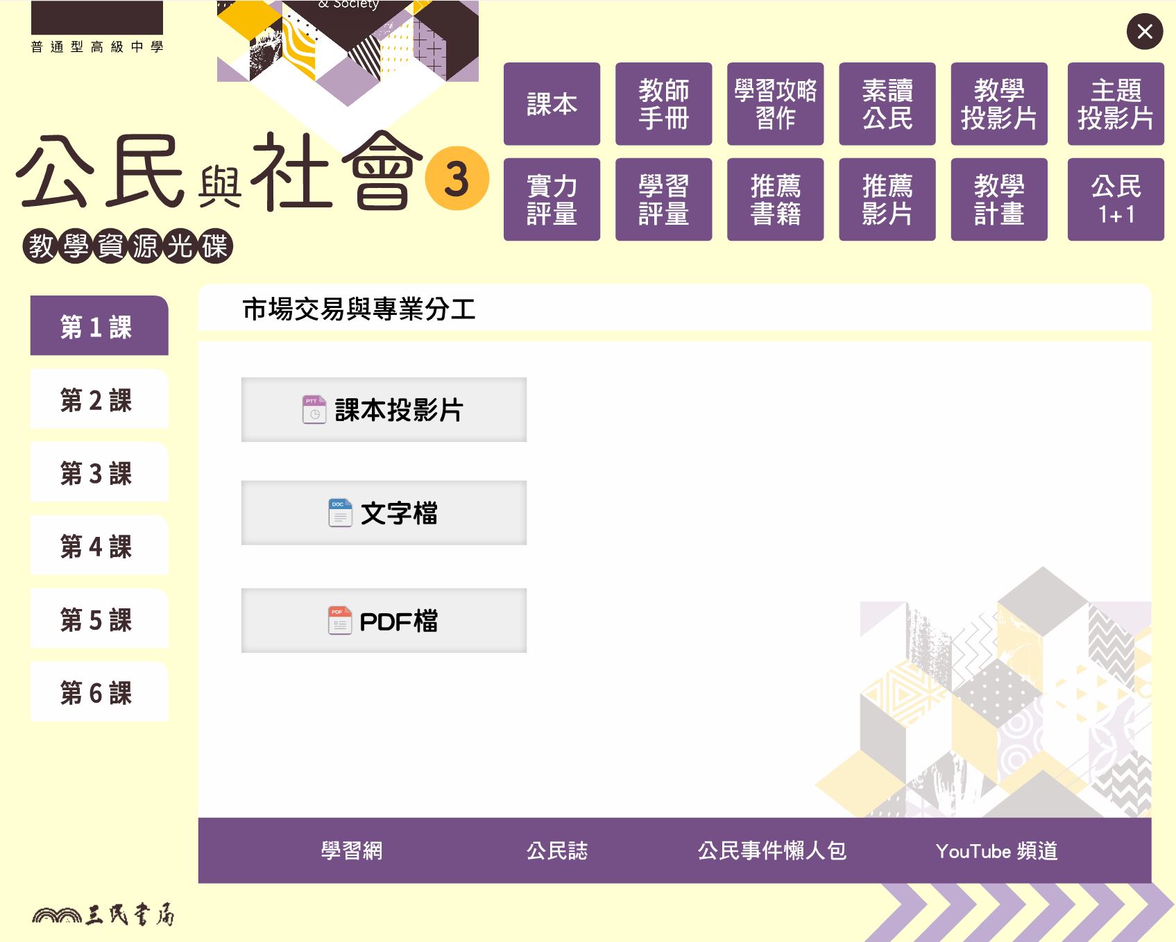 111學年上學期 高中 三民版 公民與社會科 2年級 教學光碟