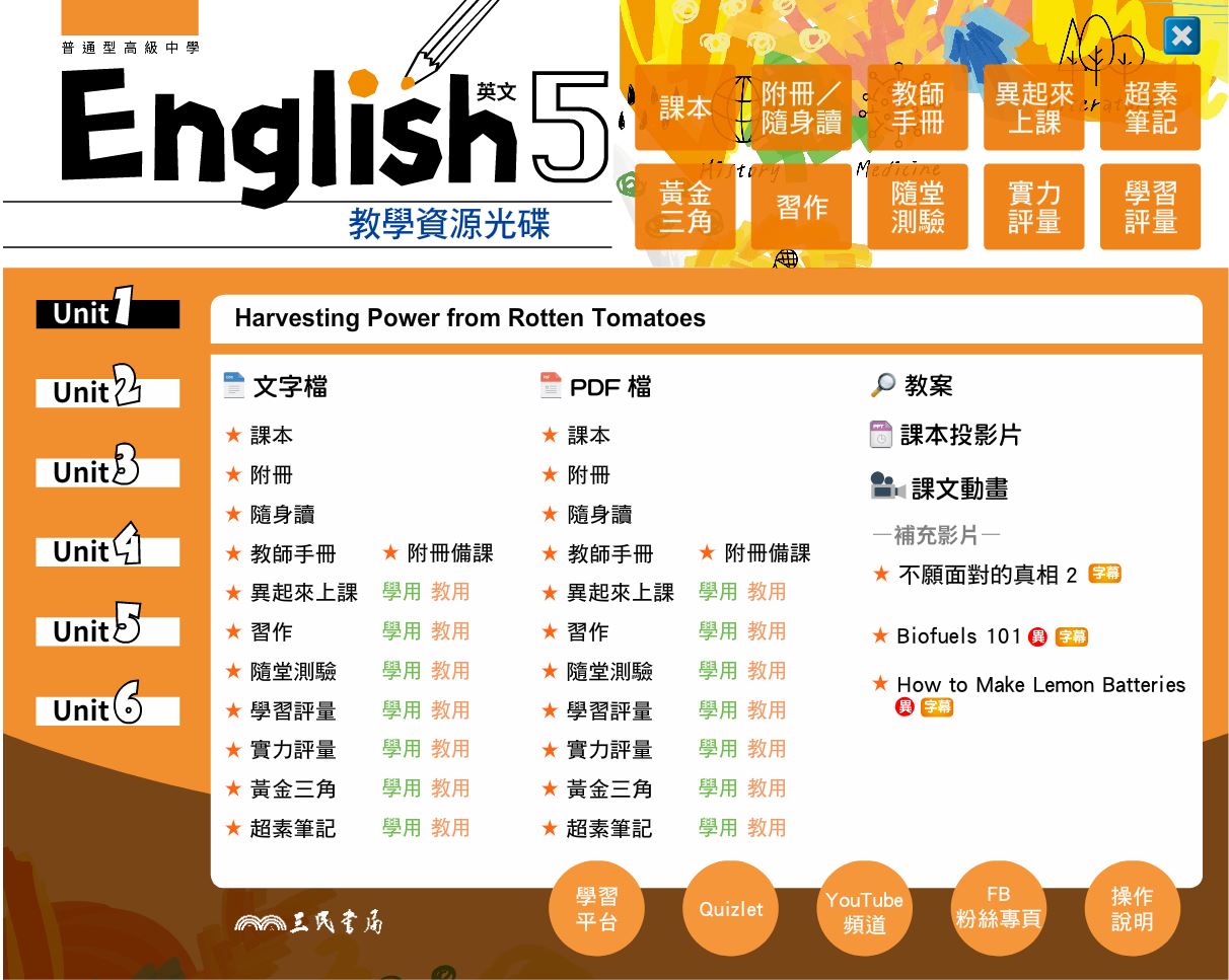 111學年上學期 高中 三民版 英文科 3年級 教學光碟