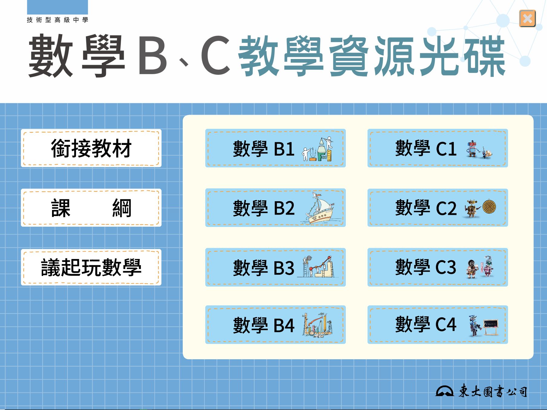 111學年上學期 技術高中 三民東大版 數學科(B版 1-4冊、C版 1-4冊) 教學光碟
