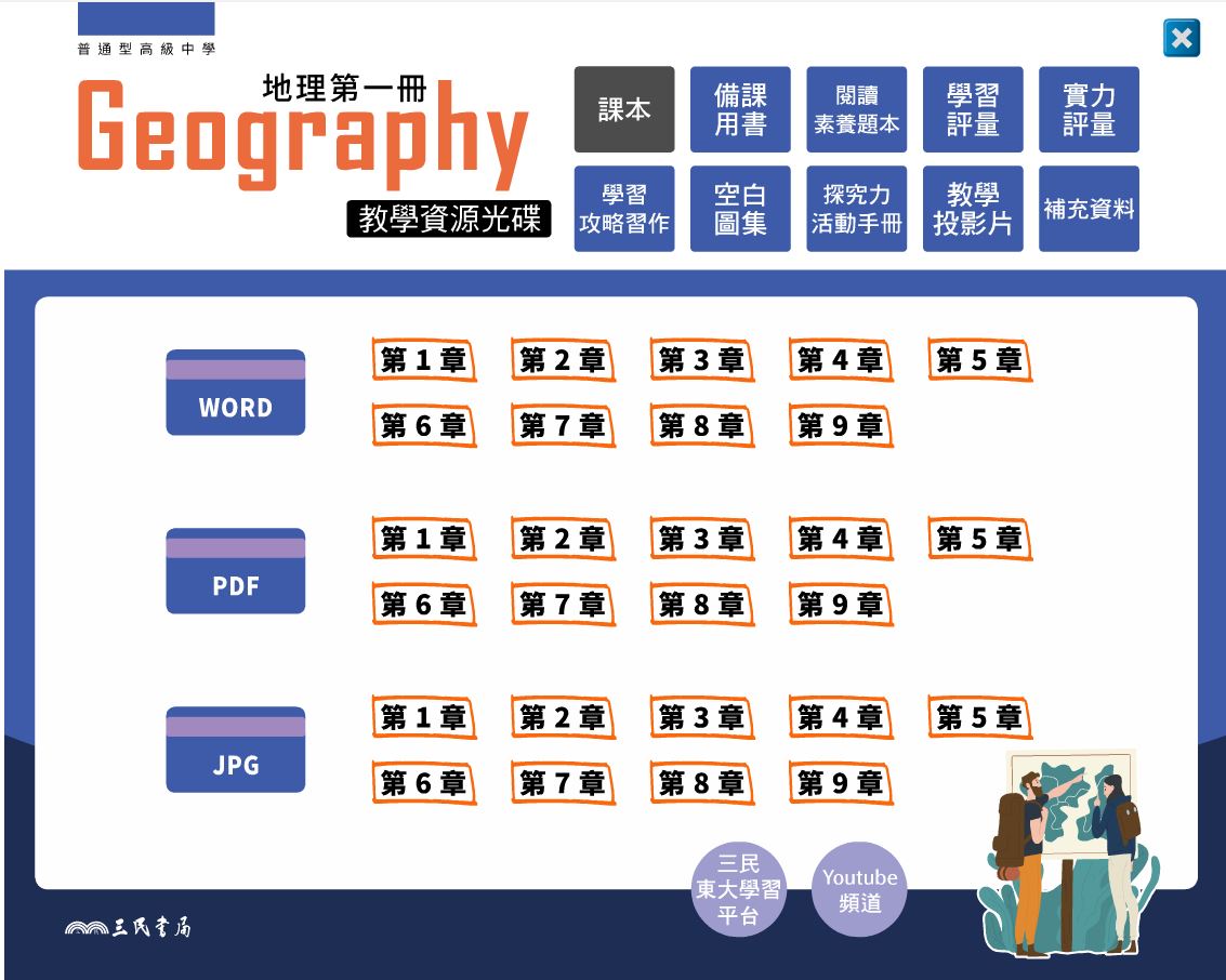 111學年上學期 高中 三民版 地理科 1年級 教學光碟