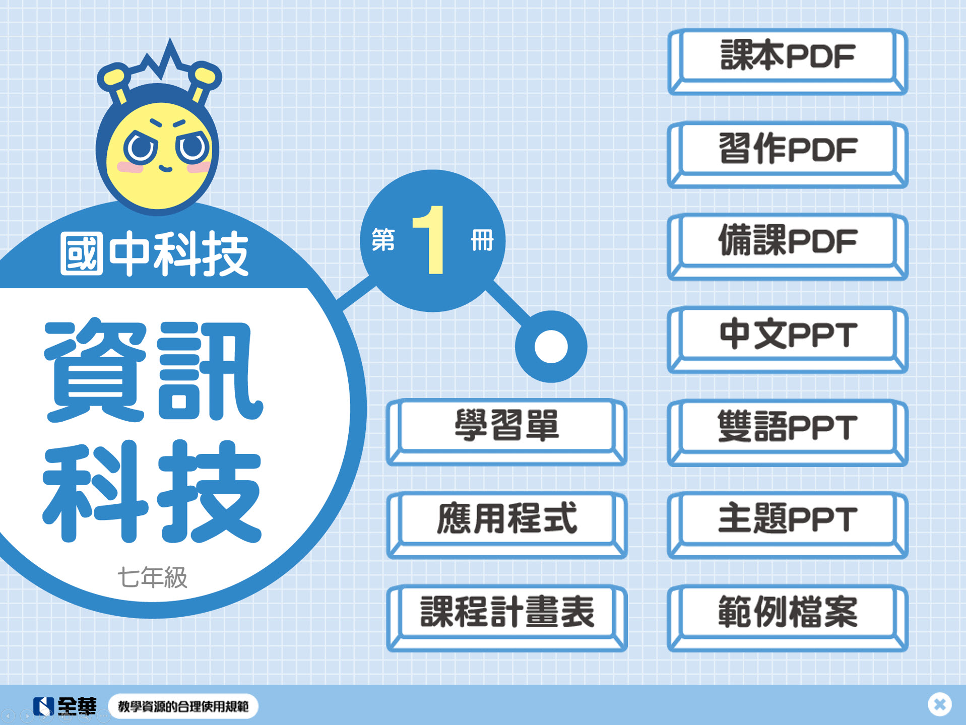 111學年上學期 國中 全華版 資訊科技 1年級 第1冊(含課本、習作含解答、教學資源)教學光碟