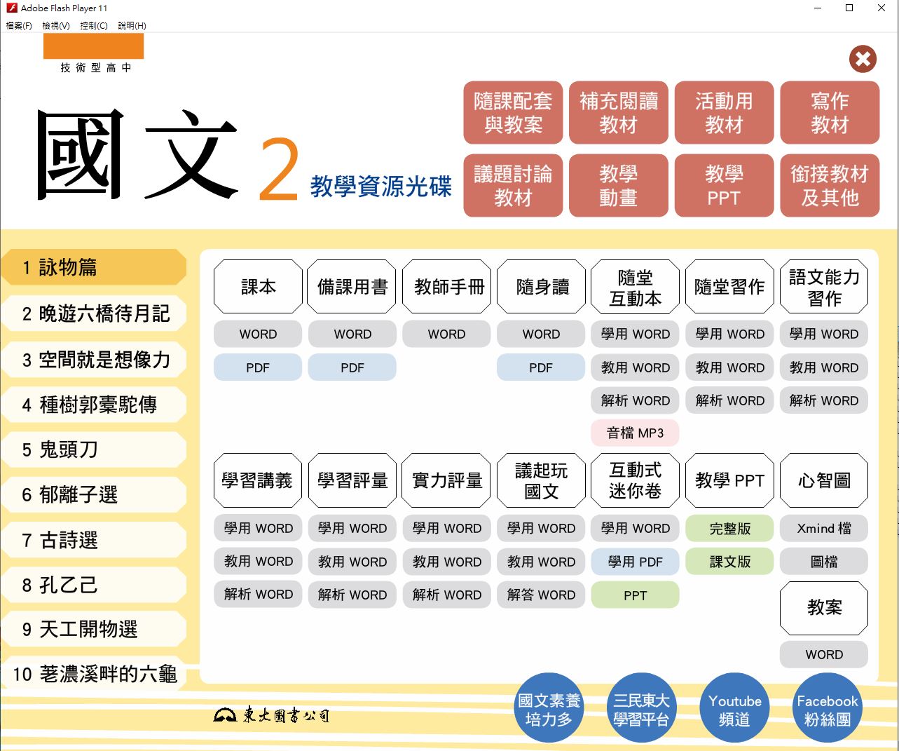 111學年下學期 技術高中 三民東大版 國文科 1年級 教學光碟
