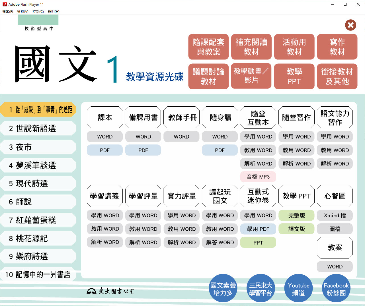 112學年上學期 技術高中 三民東大版 國文科 1年級 教學光碟