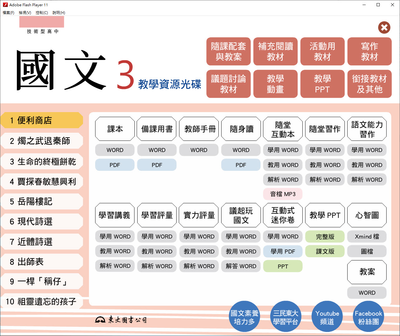 112學年上學期 技術高中 三民東大版 國文科 2年級 教學光碟