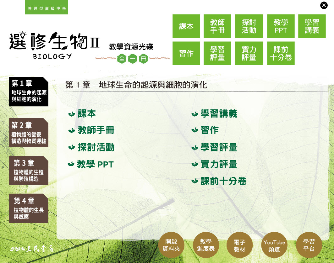 112學年 高中 三民版 選修生物(II) 教學光碟