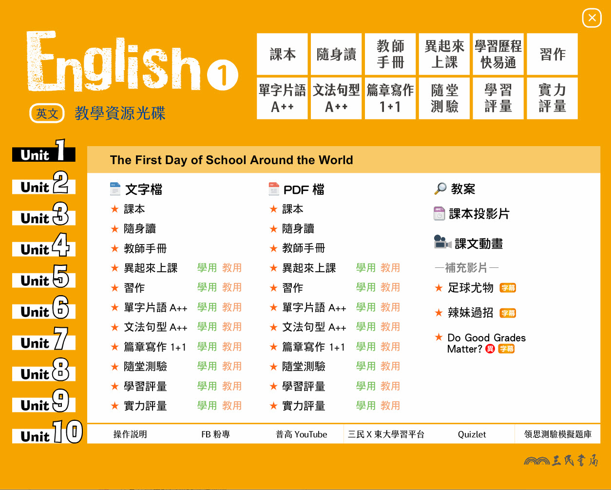 112學年上學期 高中 三民版 英文科 1年級 教學光碟