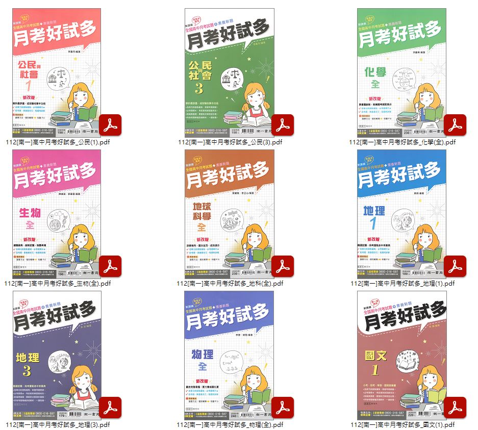 112學年上學期[南一]高中月考好試多 評量卷 1-2年級 卷類光碟