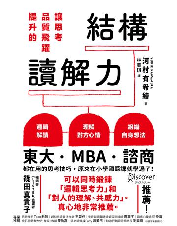 讓思考品質飛躍提升的結構讀解力 出版公司:方舟文化 作者:河村有希繪 類型:商業-職場成功法 EPUB電子書 繁體中文版