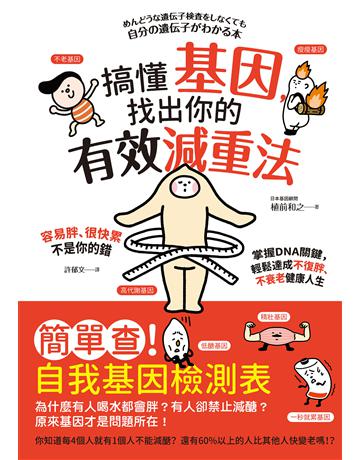 搞懂基因，找出你的有效減重法！：容易胖、很快累不是你的錯，掌握DNA關鍵，輕鬆達成不復胖、不衰老健康人生 出版公司:創意市集 作者:植前和之 類型:醫學保健-瘦身法 EPUB電子書 繁體中文版