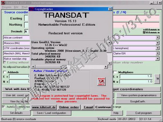 Killetsoft TRANSDAT v16.78 英文正式版(地理坐標轉換軟體)